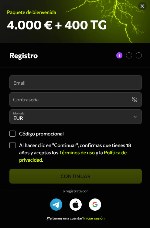 Creación de cuenta y acceso al perfil personal en Instasino Casino