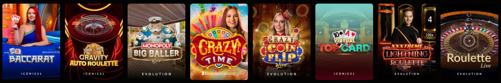 Zona de juegos de casino y mesas en directo de Instasino Casino